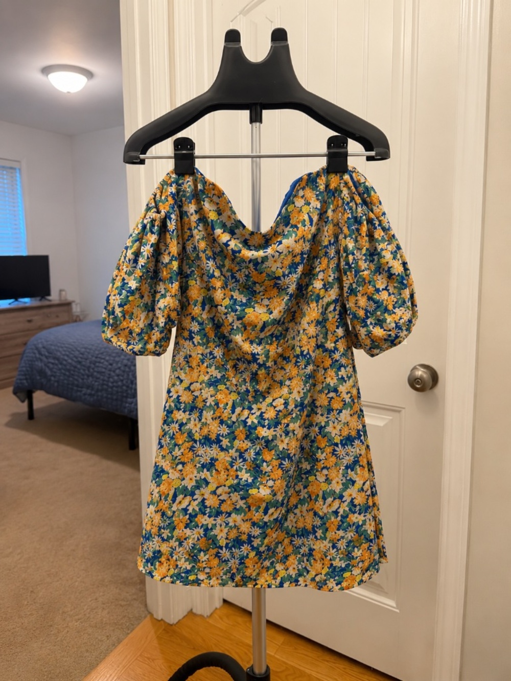 Mable Blue Floral Puff Sleeve Mini Dress | Medium | NWT